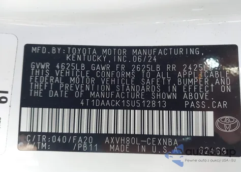 2025 Toyota Camry Le из США, поврежденный, VIN 4T1DAACK1SU512813